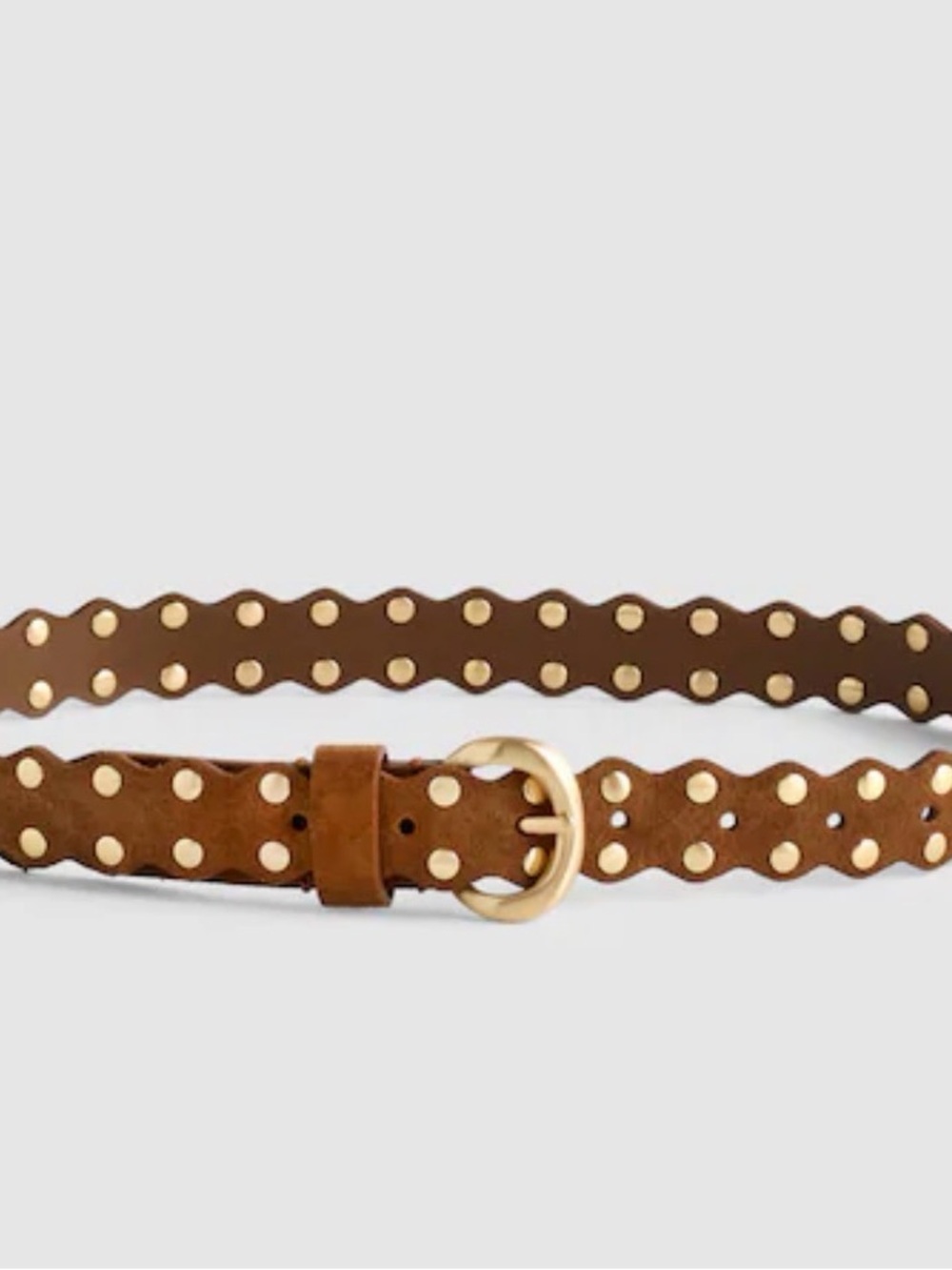 Madewell Brown Scalloped Leather Belt with Gold Studs